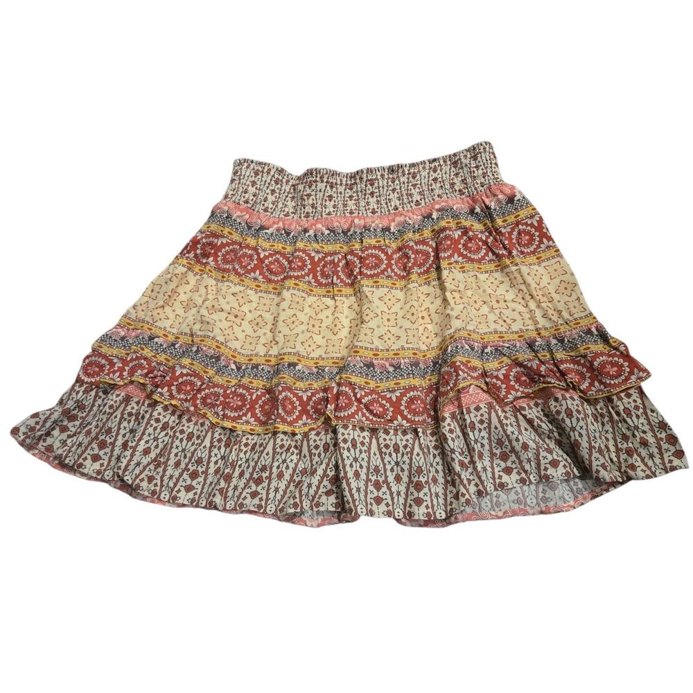 Cynthia Rowley Flowy Boho Floral Skirt Size L Patchwork Colorful Short Tiered - Picture 3 of 8